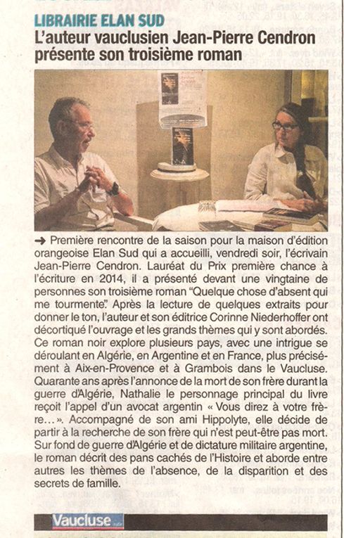 Le 3e roman de Jean-Pierre Cendron continue sa route