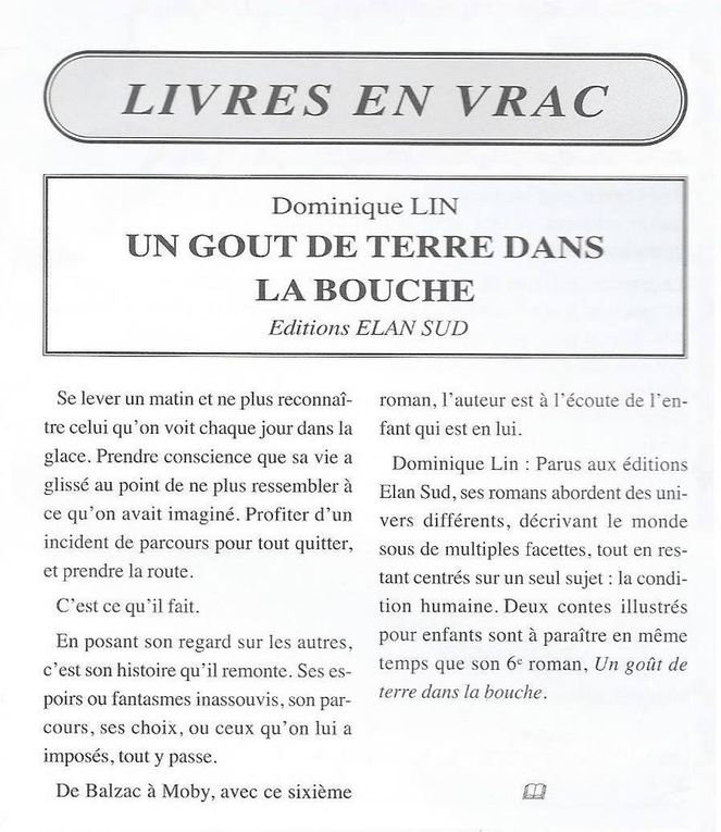 Un goût de terre dans la bouche, le 6e roman de Dominique Lin très remarqué