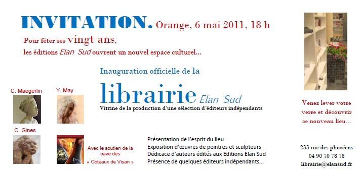 librairie de la maison d'édition Elan Sud
233 rue des Phocéens - 84100 Orange