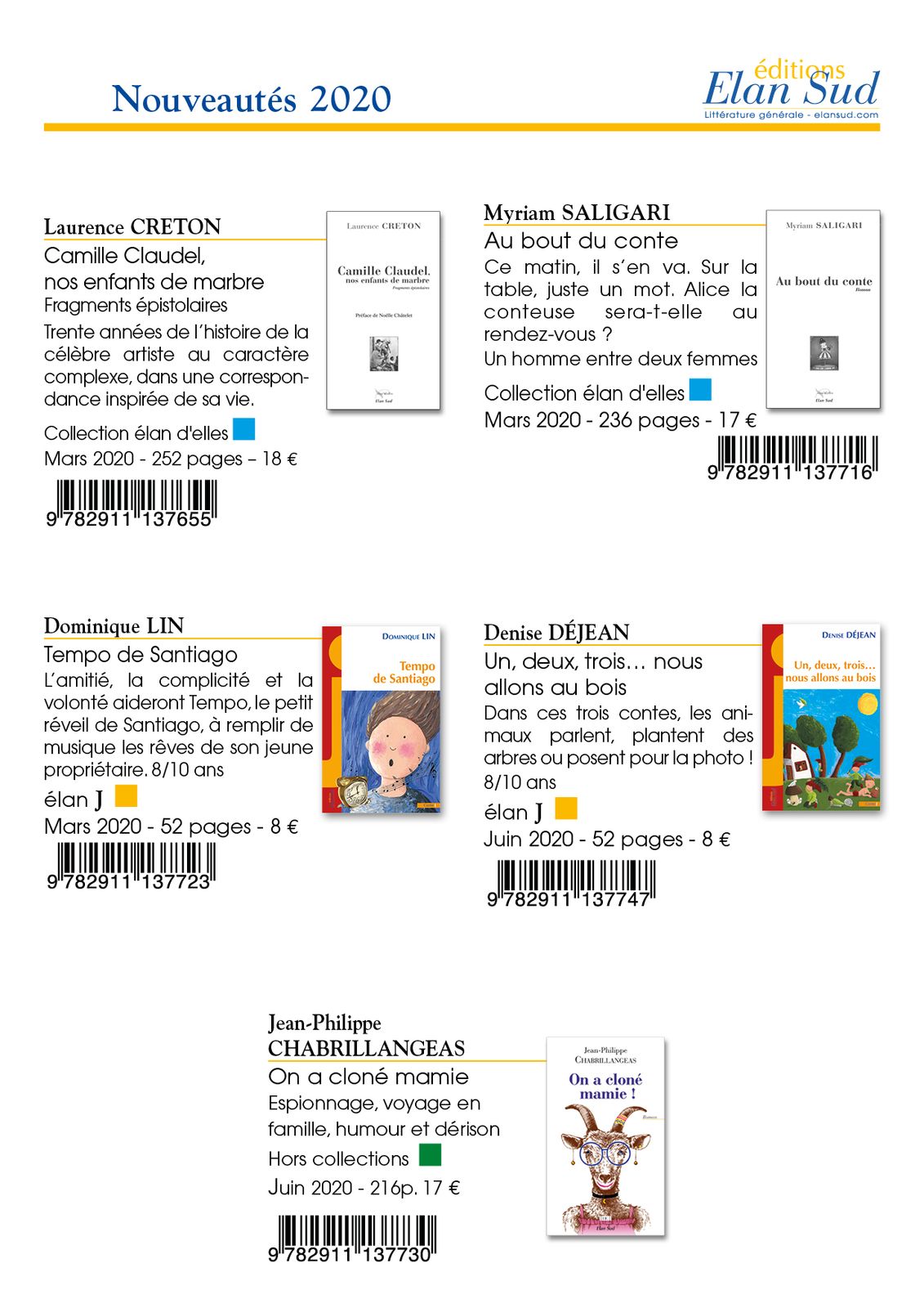 La catalogue de la maison d'édition Elan Sud